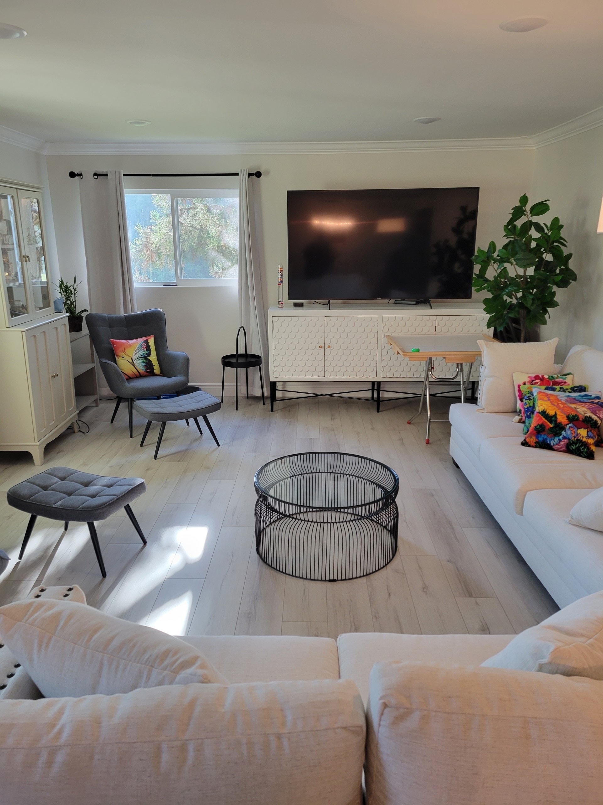 Post-remediation interior reconstruction — new drywall and finishes installed in a master bathroom